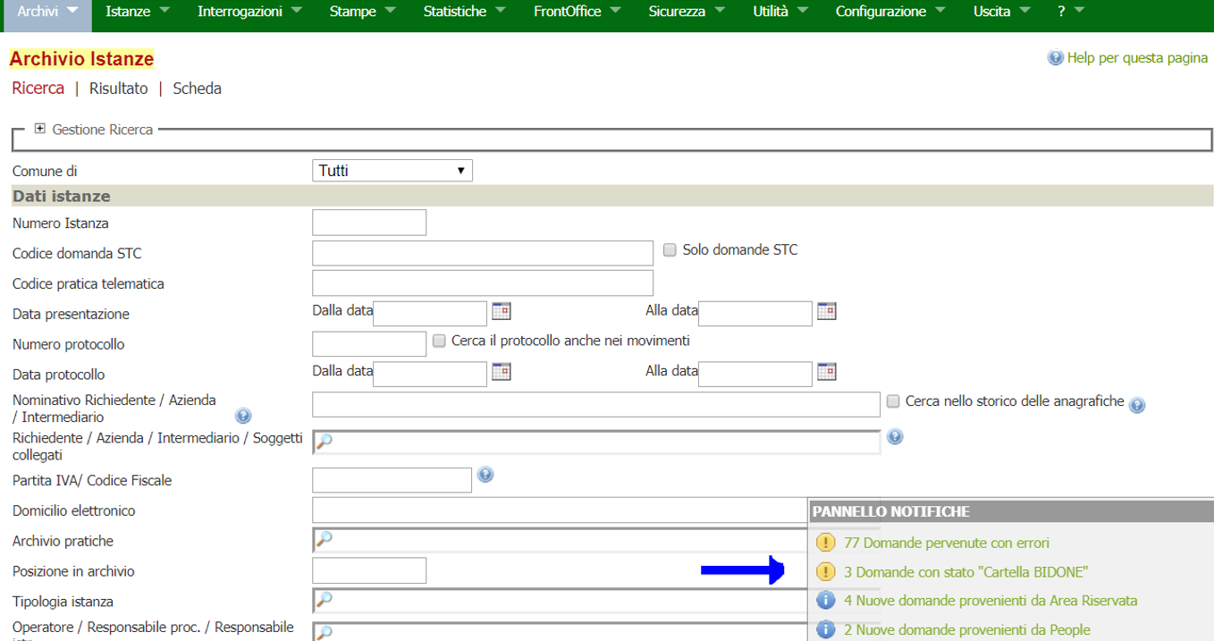ricerca istanze avvisi