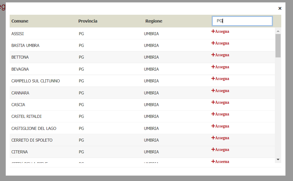 Lista dei comuni da associare