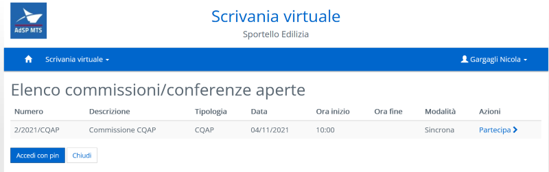 Area riservata - lista delle commissioni