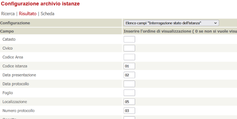 Campi lista visura