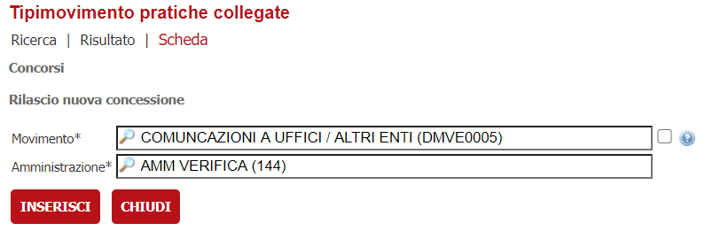 Schermata di inserimento della configurazione su albero degli interventi