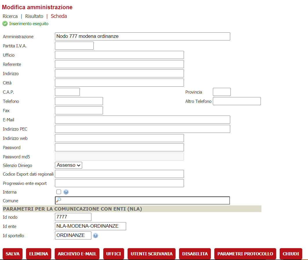 Configurazione nuova amministrazione